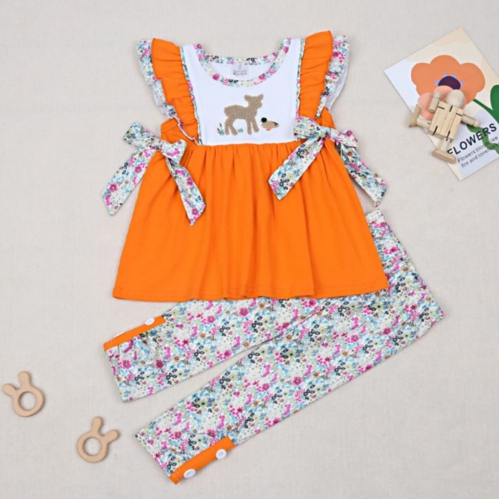 Boutique Deer Duck Tunic & Leggings Girls Outfit Set